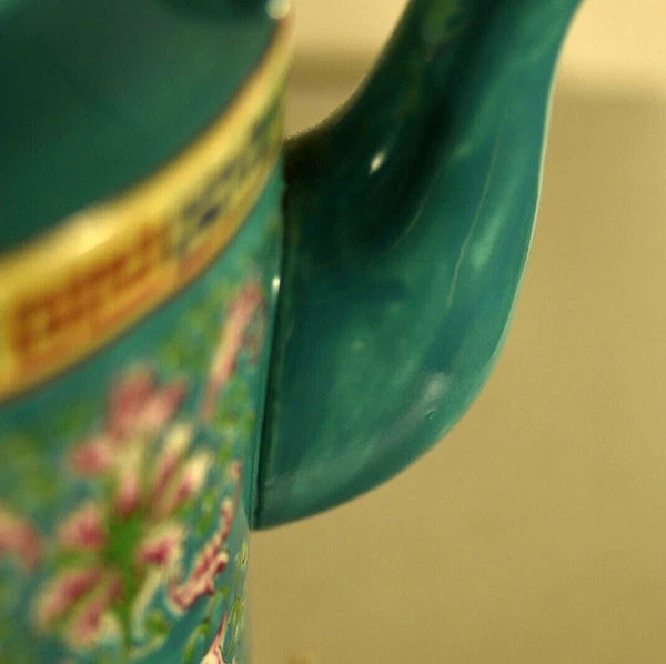 Antique Porcelain Teaset: Famille Rose Lotus: Enameled : Teal : China : 1975