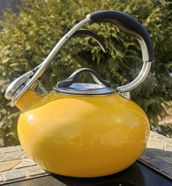 Chantal Livestrong Enamel Loop Whistling Tea Pot Kettle Yellow 1.8 Quart FreeShp