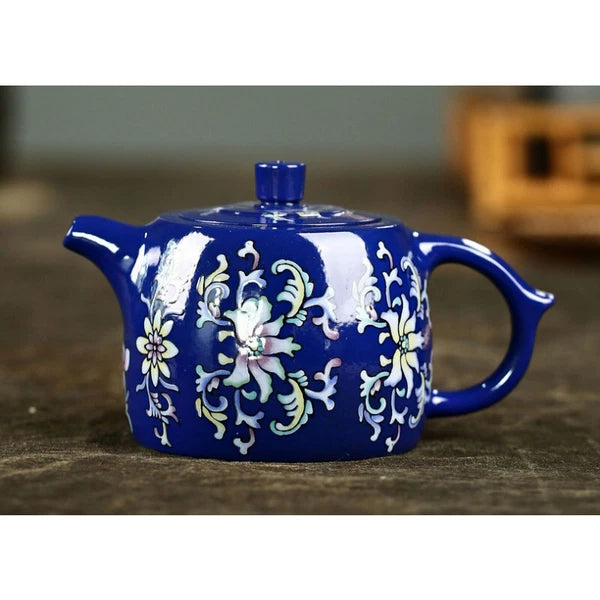 5.9"China Yixing Zisha Pottery Bottom Groove Clearing Clay Colour Enamels Teapot