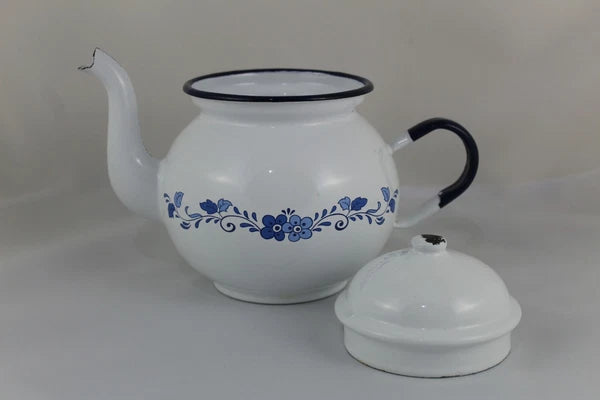 Antique Teapot Of Metal Enamel or Porcelain Metallic, Shabby Chic - Years 50-60