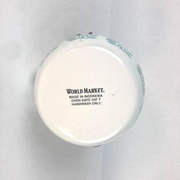 Vintage World Market Whistling Teapot Kettle w Dandelion Design White Blue Green