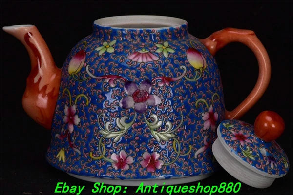 5.9''Qing Qinalong Marked Enamel Colour Porcelain Peach Wine Tea Pot Flagon