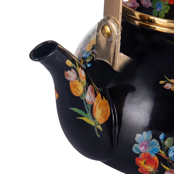 Floral Teapot with Infuser Enamel Flower Garden Perfect for  Tea & Coffee 2.5L