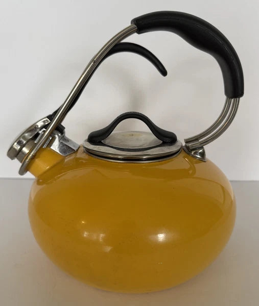 Tea Pot Chantal Livestrong Enamel Loop Whistling Kettle Yellow 1.8 Quart Vintage