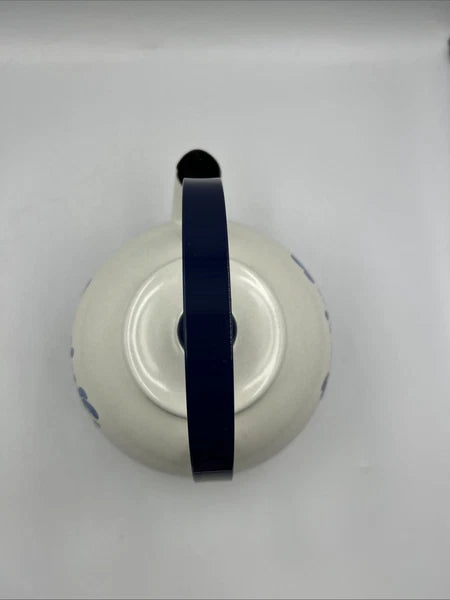 Vintage Pfaltzgraff Yorktowne Porcelain Enamel Tea Kettle with Blue Metal Handle