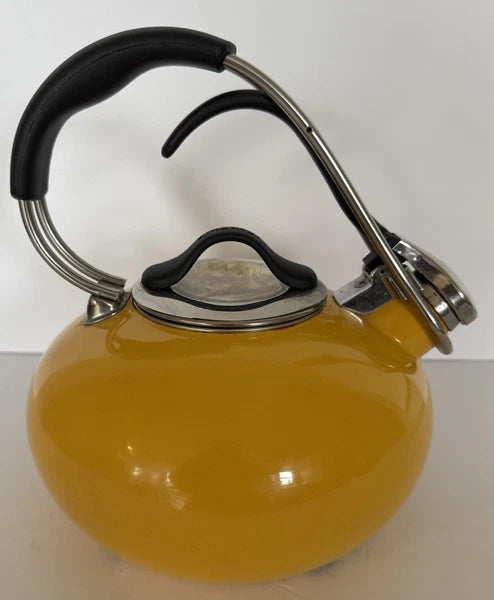 Tea Pot Chantal Livestrong Enamel Loop Whistling Kettle Yellow 1.8 Quart Vintage