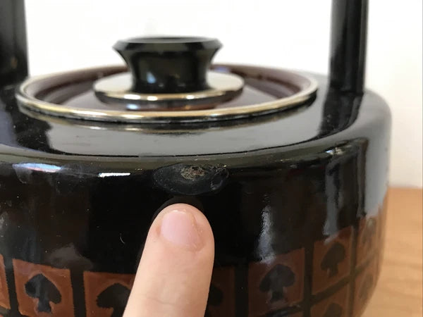 Vintage 60s 70s Mid Century Japanese Mushroom Spade Enamel Black Tea Pot Kettle