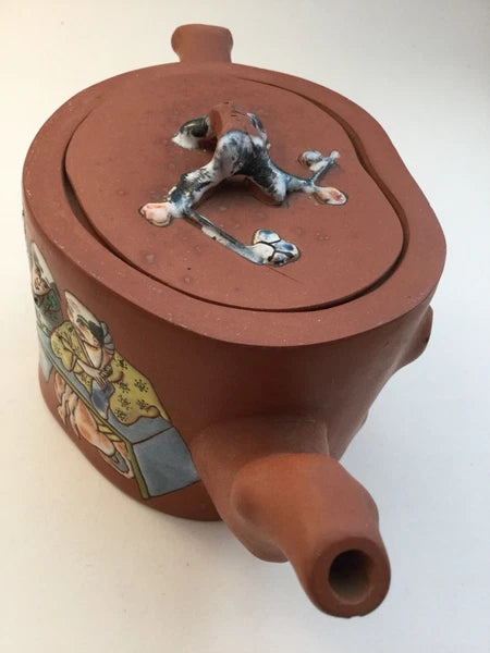 EXCELLENT CHINESE YIXING ZISHA SCHOLAR ENAMEL TEAPOT 3”H marked