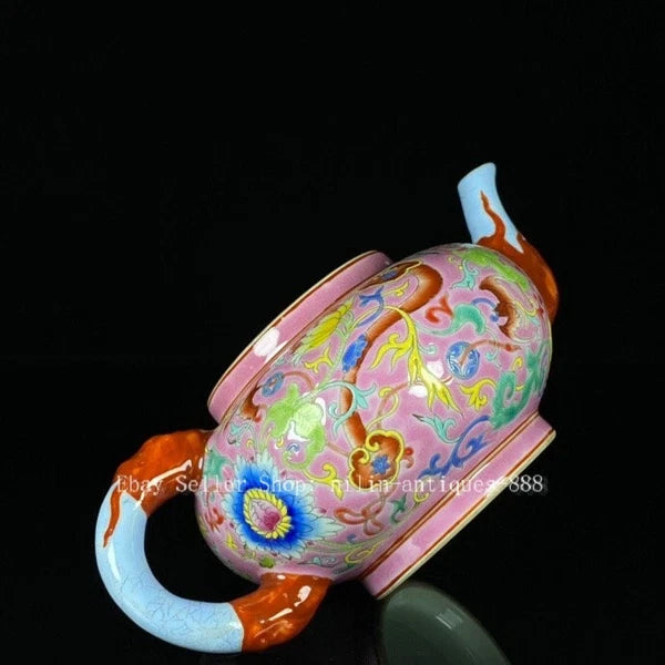 7'' Yongzheng Marked Colour Enamel Porcelain Flower Pattern Wine Tea Pot Flagon