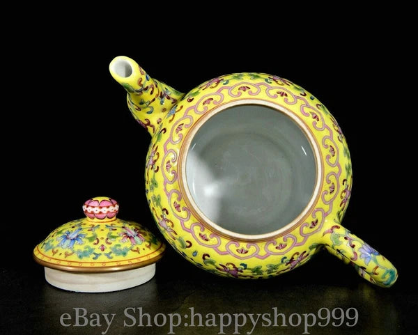 6.8" Old China Yongzheng Marked Enamel Porcelain Entwined Flower Pattern Teapot