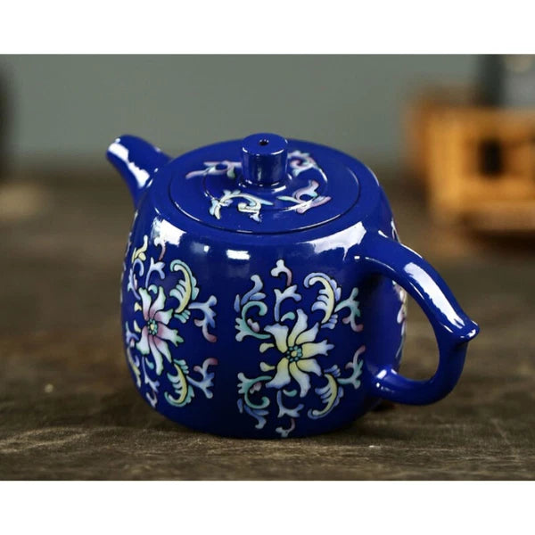 5.9"China Yixing Zisha Pottery Bottom Groove Clearing Clay Colour Enamels Teapot