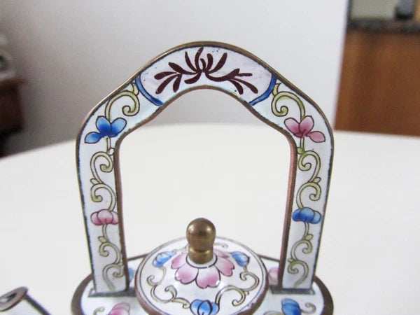 Kelvin Chen Enamel Miniature Teapot No. 868 Floral Roses Tall Handle
