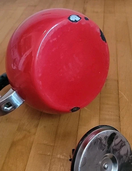 Vintage 1980s COPCO Enamel Metal Red Delicious Apple Teapot Kettle 2.5 Qt