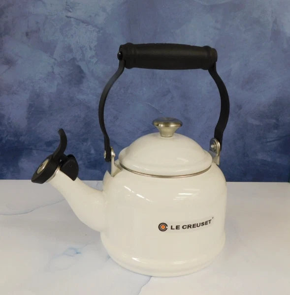 Le Creuset Enamel on Steel 1.25 Quart Demi Tea Kettle, White- New