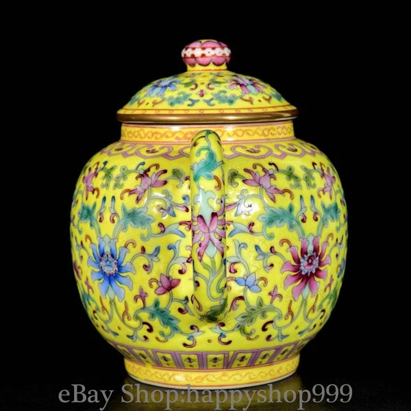 6.8" Old China Yongzheng Marked Enamel Porcelain Entwined Flower Pattern Teapot
