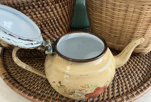 Vintage Enameled Teapot Metal From Yugoslavia