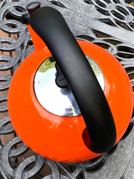 Rachael Ray Orange Enamel Whistling Tea Kettle 1.5 Quart Large Top Handle