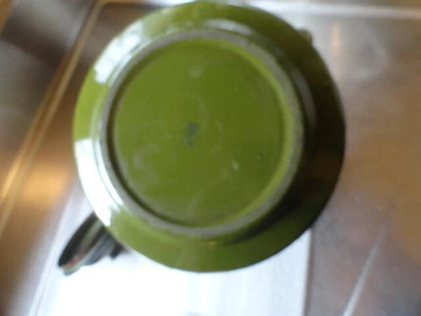 Vintage Green Enamel W/ Black Bail  Handle Made In Japan Teapot