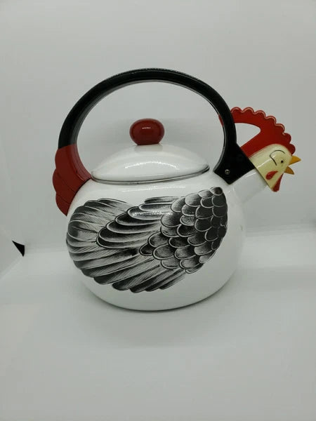 M. Kamenstein, Inc 1986 Enamel Rooster/Chicken Teapot Tea Kettle