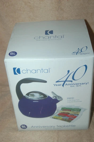 Chantal Enamel On Steel Whistling Teakettle Cobalt Navy Blue New in Open Box 2qt