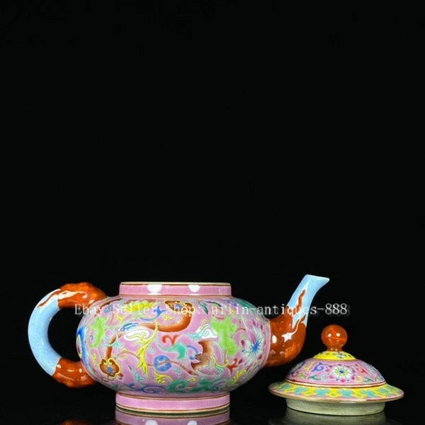 7'' Yongzheng Marked Colour Enamel Porcelain Flower Pattern Wine Tea Pot Flagon