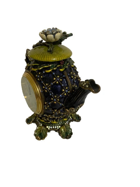 Jay Strongwater Enamel & Swarovski Crystals Lewis Carroll Inspired Teapot Clock