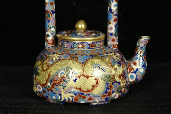 5.5" Old dynasty Porcelain qianlong mark colour enamels gilt cloud Dragon Teapot