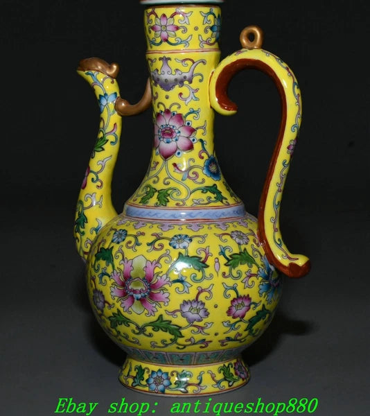 9.8''Qing Yongzheng Enamel Colour Porcelain Gilt Portable Wine Tea Pot Flagon