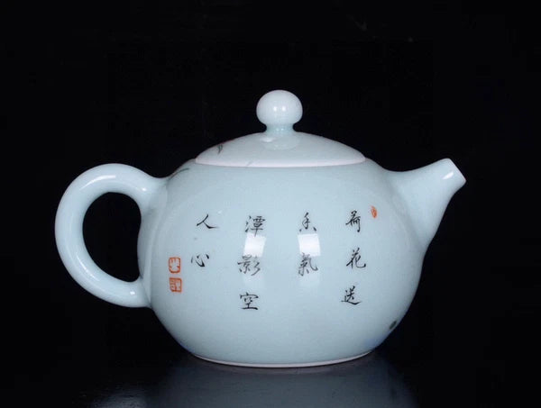 Chinese Enamel Color Porcelain Handmade Exquisite Flower Bird Teapot