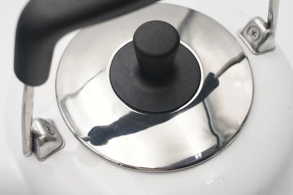 Chantal Enamel on Steel Sven Whistling Tea Kettle White Red Dot Pattern