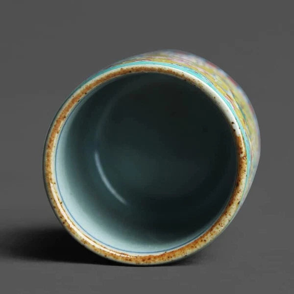 4pcs Enamel Pastel Rolling Porcelain Straight Mouth Teacup Retro Pottery Gift