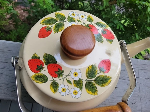 Vtg Japan Tea Pot Kettle w Wooden Handle & Top, FRAISE 1981 GAILSTYN-SUTTON
