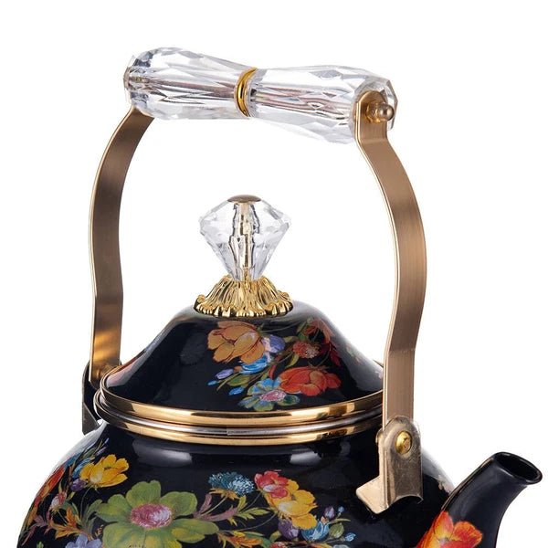 Floral Teapot with Infuser Enamel Flower Garden Perfect for  Tea & Coffee 2.5L