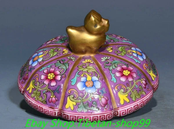 7'' Qianlong Marked Enamel Colour Porcelain Gold  Flower Wine Tea Pot Flagon