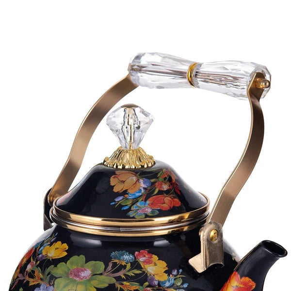 Floral Teapot with Infuser Enamel Flower Garden Perfect for  Tea & Coffee 2.5L
