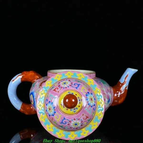7.4''Qing Qianlong Marked Enamel Colour Porcelain Flower Wine Tea Pot Flagon