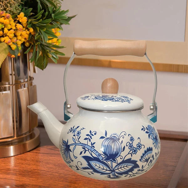 Enamel Teapot 2.5L Sturdy Porcelain Tea Pot for Home Kitchen Decor Hot Water