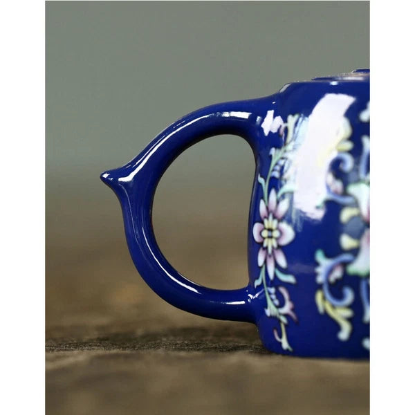 5.9"China Yixing Zisha Pottery Bottom Groove Clearing Clay Colour Enamels Teapot