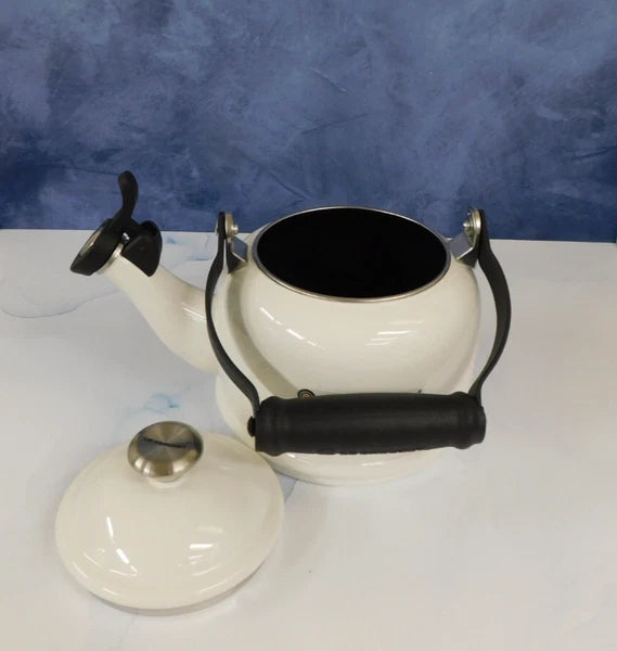 Le Creuset Enamel on Steel 1.25 Quart Demi Tea Kettle, White- New