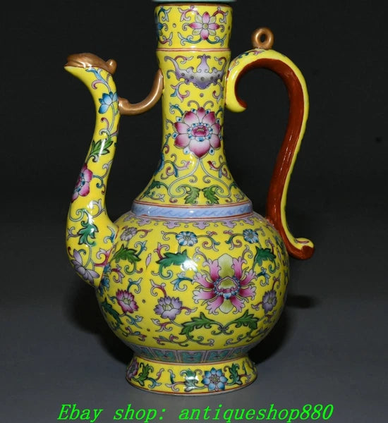 9.8''Qing Yongzheng Enamel Colour Porcelain Gilt Portable Wine Tea Pot Flagon