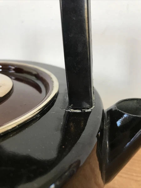 Vintage 60s 70s Mid Century Japanese Mushroom Spade Enamel Black Tea Pot Kettle