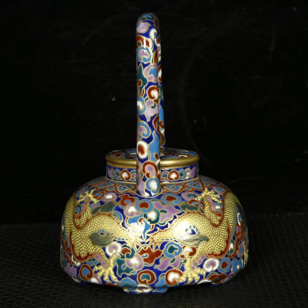 5.5" Old dynasty Porcelain qianlong mark colour enamels gilt cloud Dragon Teapot