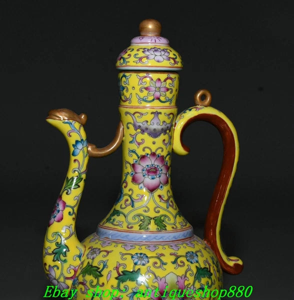 9.8''Qing Yongzheng Enamel Colour Porcelain Gilt Portable Wine Tea Pot Flagon