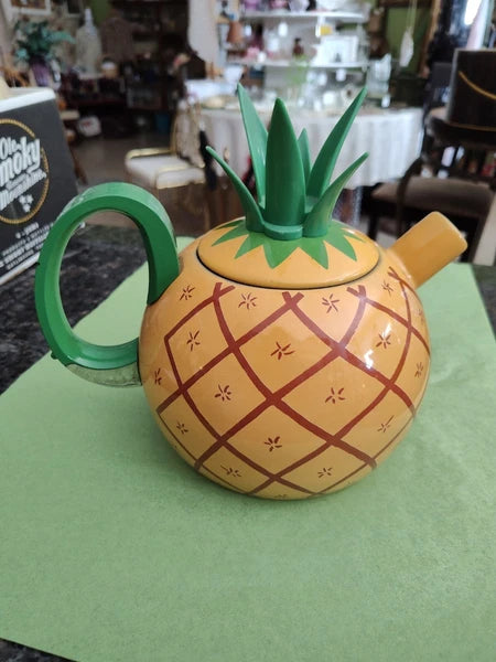 Vintage COPCO Metal Enameled Pineapple Tea Kettle Teapot Rare