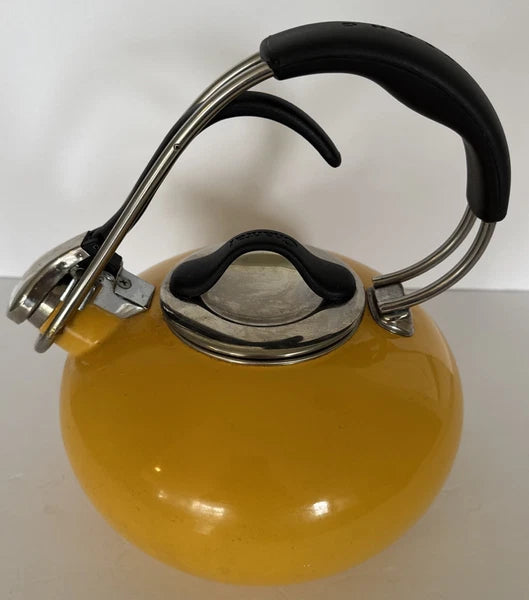 Tea Pot Chantal Livestrong Enamel Loop Whistling Kettle Yellow 1.8 Quart Vintage