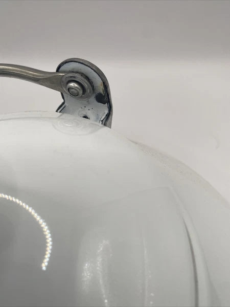 Vintage Kamenstein Tea Kettle White Enamel Tea Pot Bird Whistle 80s Retro Teapot