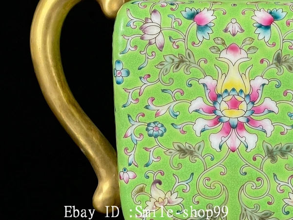7" Old Qing Dynasty Enamel Colour Porcelain Gilt Flower Wine Tea Pot Flagon