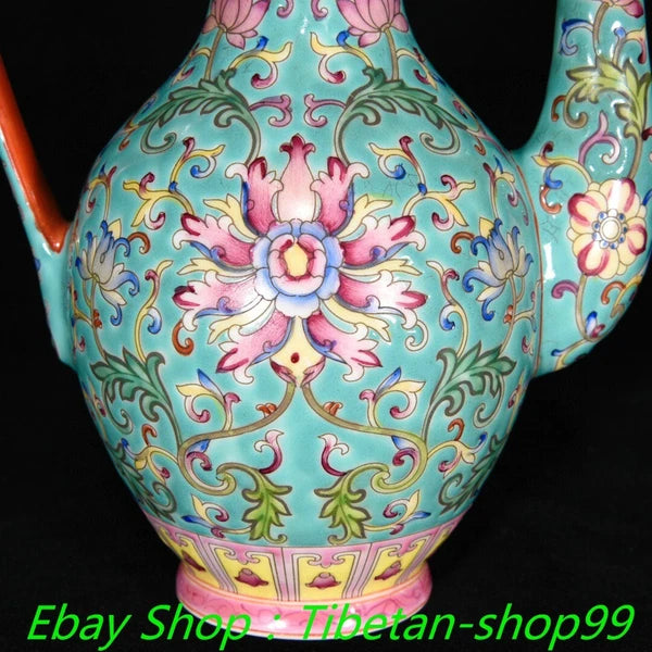 8"Qing Yongzheng Marked Enamel Colour Porcelain Gold Wine Tea Pot Flagon Cup Set