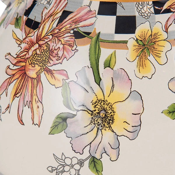 Enameled Flower Garden Tea Pot Kettle Floral Teapot with Infuser 1.2L