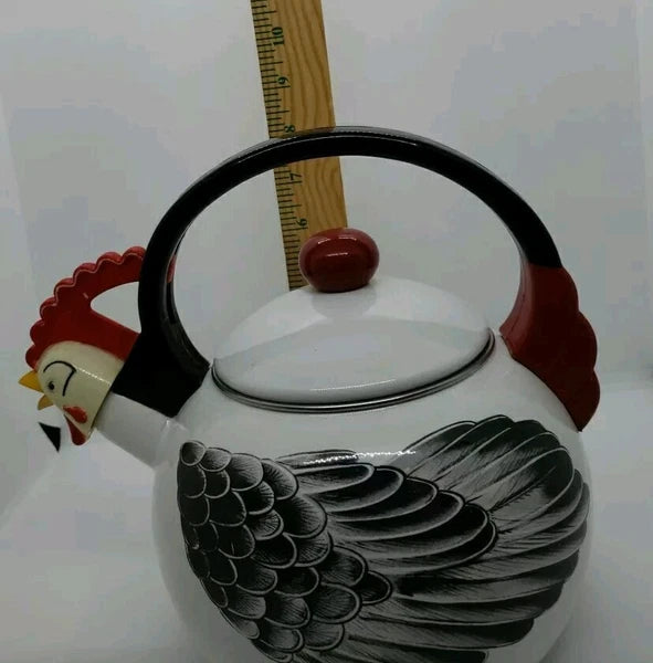 M. Kamenstein, Inc 1986 Enamel Rooster/Chicken Teapot Tea Kettle